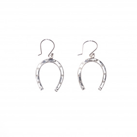 RUBIN ROYAL 925 SILVER EQUESTRIAN DANGLE EARRINGS BIG HORSESHOES