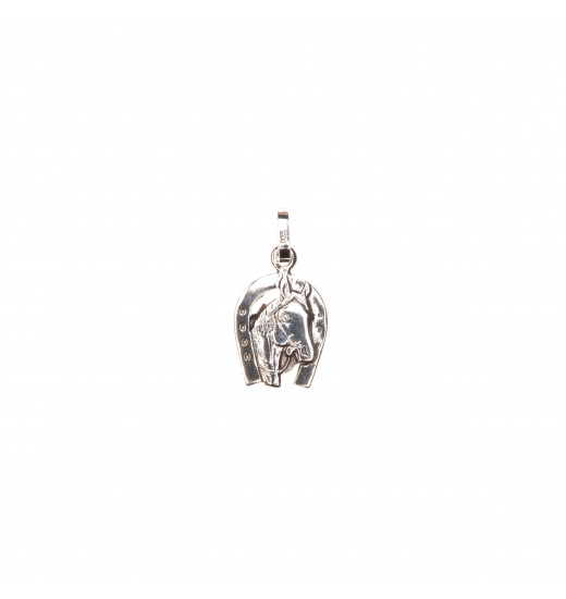Rubin Royal RUBIN ROYAL 925 SILVER EQUESTRIAN NECKLACE PENDANT HORSE HEAD WITH HORSESHOE
