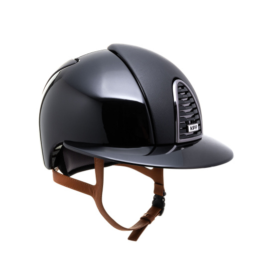 KEP Italia KEP ITALIA CROMO 2.0 POLISH EQUESTRIAN HELMET LEATHER FRONT BACK/POLISH POLO VISOR/BEIGE CHIN/MIRROR FRAME/SILVER LOGO BLACK