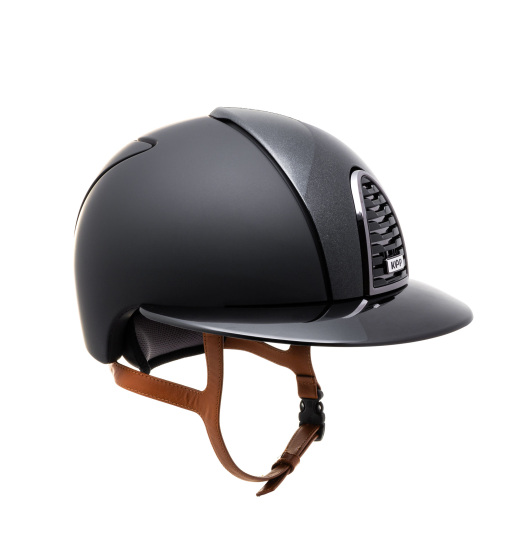 KEP Italia KEP ITALIA CROMO 2.0 TEXTILE EQUESTRIAN HELMET DIAMOND FRONT/POLISH POLO VISOR/BEIGE CHIN/MIRROR FRAME/SILVER LOGO BLACK