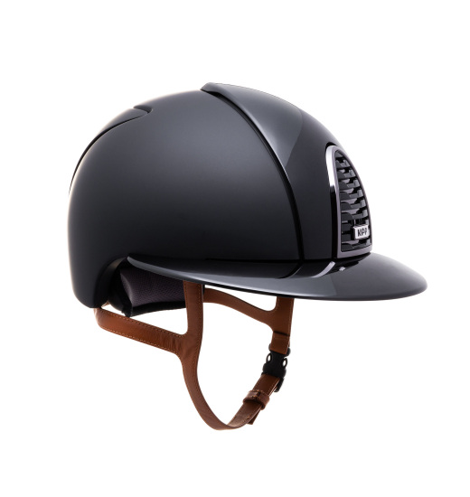 KEP Italia KEP ITALIA CROMO 2.0 TEXTILE EQUESTRIAN HELMET POLISH FRONT/POLISH POLO VISOR/BEIGE CHIN/MIRROR FRAME/SILVER LOGO BLACK