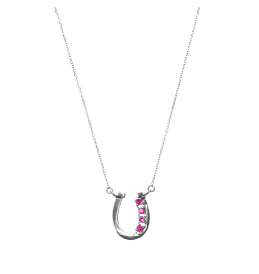 Rubin Royal RUBIN ROYAL 925 SILVER EQUESTRIAN NECKLACE HORSESHOE WITH PINK ZIRCONS