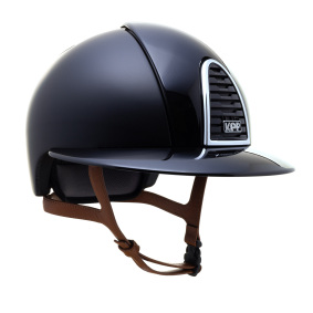 KEP ITALIA CROMO 2.0 TEXTILE KASK JEŹDZIECKI POLISH FRONT REAR/BEIGE STRAP/MIRROR SLV/WHITE CRISTALLI ON SUEDE CZARNY