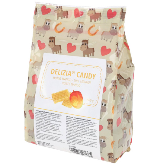 KERBL KERBL SMAKOŁYKI DLA KONIA DELIZIA CANDY MI&Oacute;D/MANGO 600 G