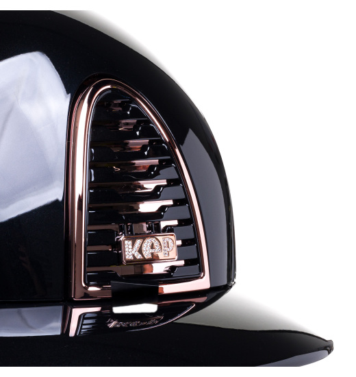 KEP Italia KEP ITALIA CROMO 2.0 POLISH EQUESTRIAN HELMET POLISH POLO VISOR/BEIGE CHIN/ROSE GOLD FRAME/RG BUTTON/ZIRCONS RG LOGO BLACK